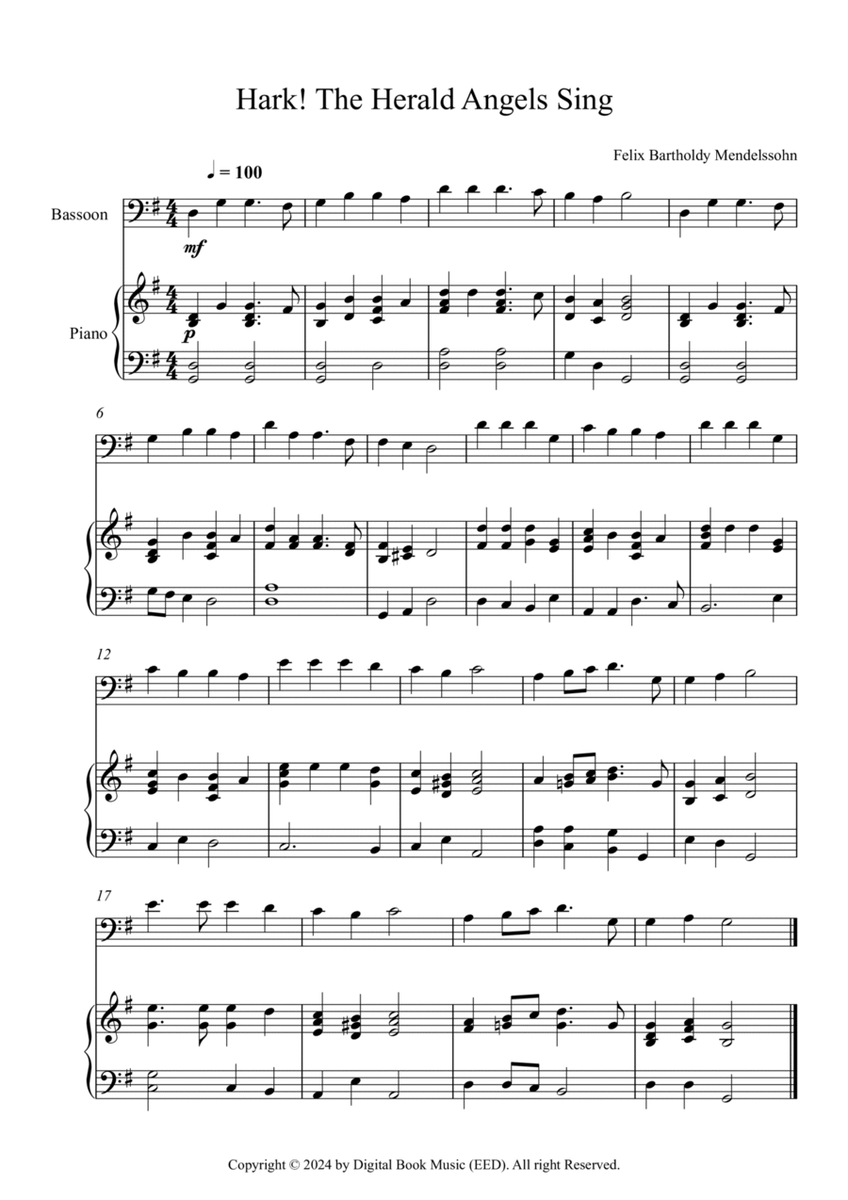 Hark! The Herald Angels Sing, Felix Bartholdy Mendelssohn (Bassoon + Piano) image number null