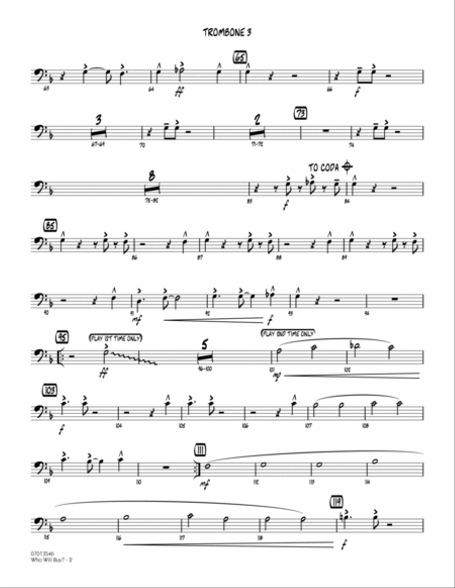Who Will Buy? (from Oliver) (arr. Mark Taylor) - Trombone 3 Jazz Ensemble scores gallery preview page 2