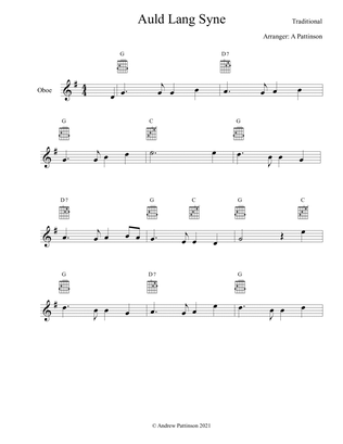 Auld Lang Syne for Easy Oboe with Guitar Chords