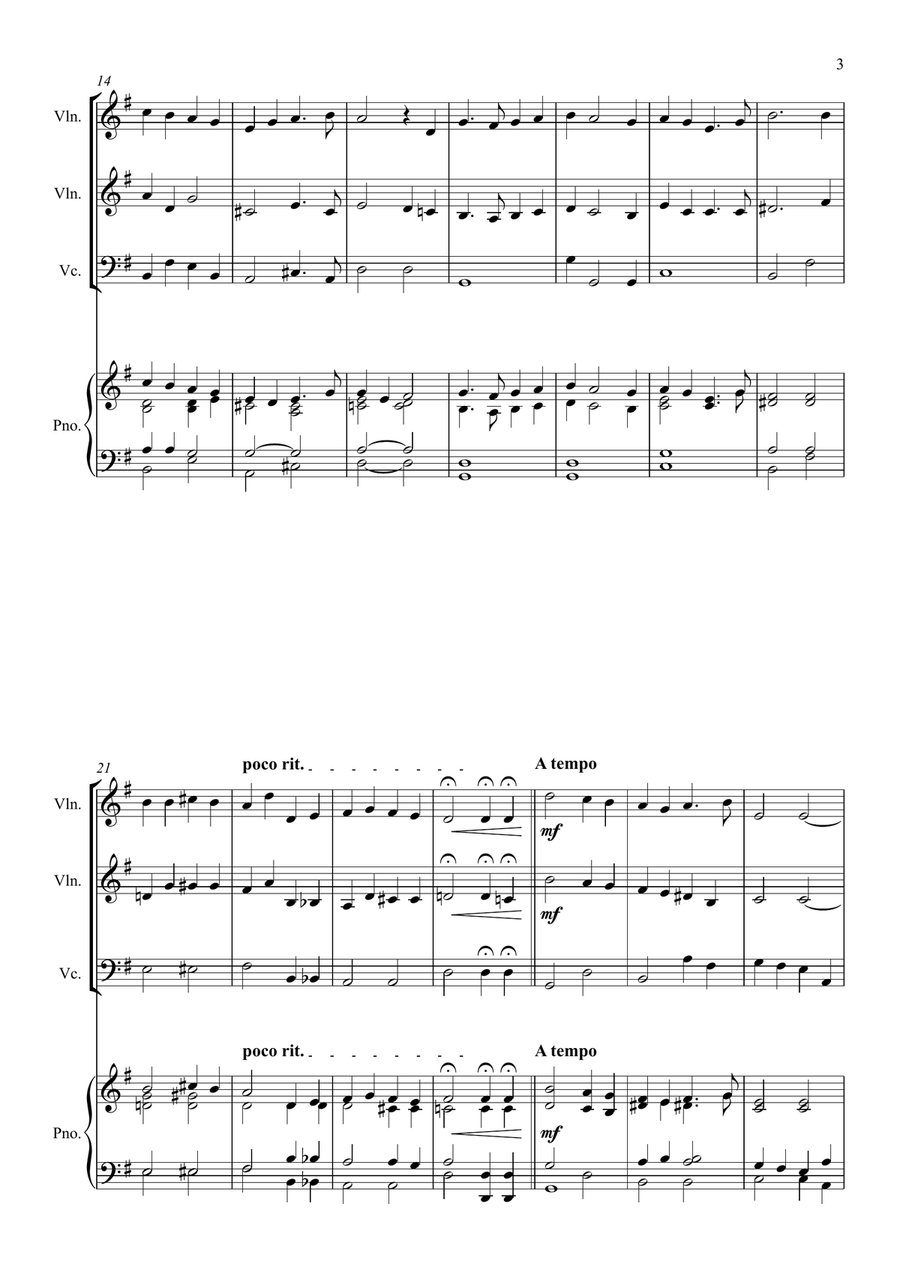 My Ain Folk (Two Violins, Cello and Piano) Violin scores gallery preview page 3