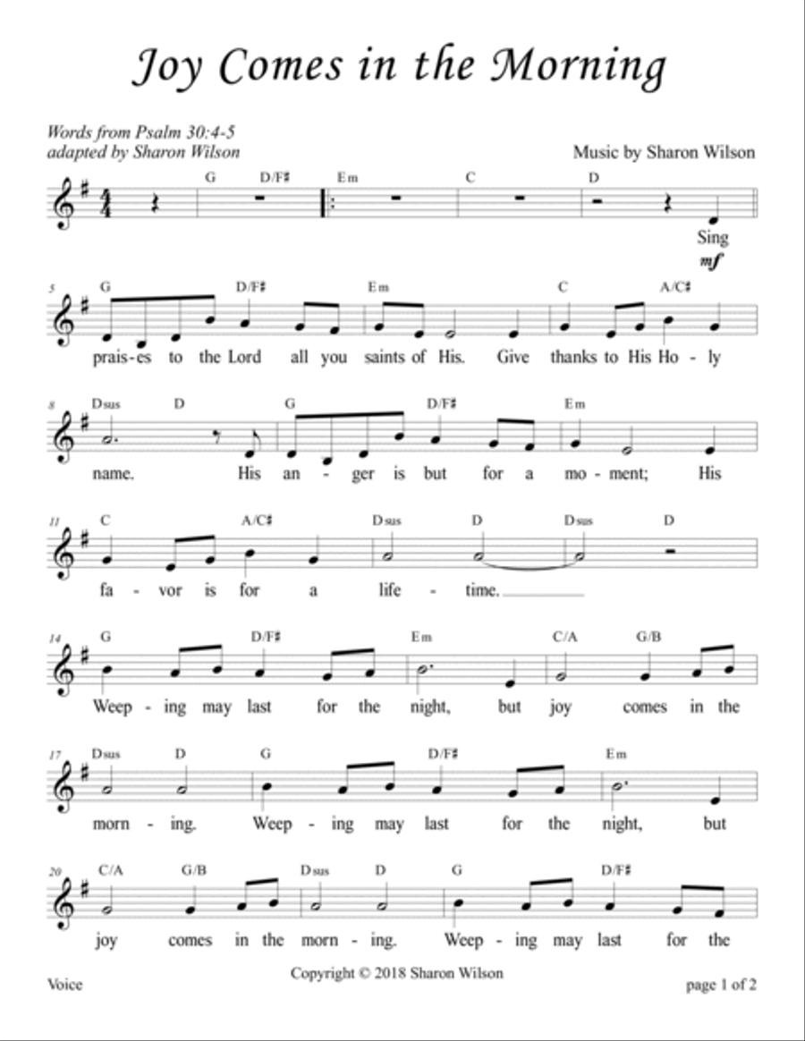 Joy Comes in the Morning (Psalm 30) Voice scores gallery preview page 2