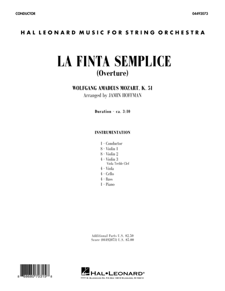 La Finta Semplice (Overture) - Conductor Score (Full Score)