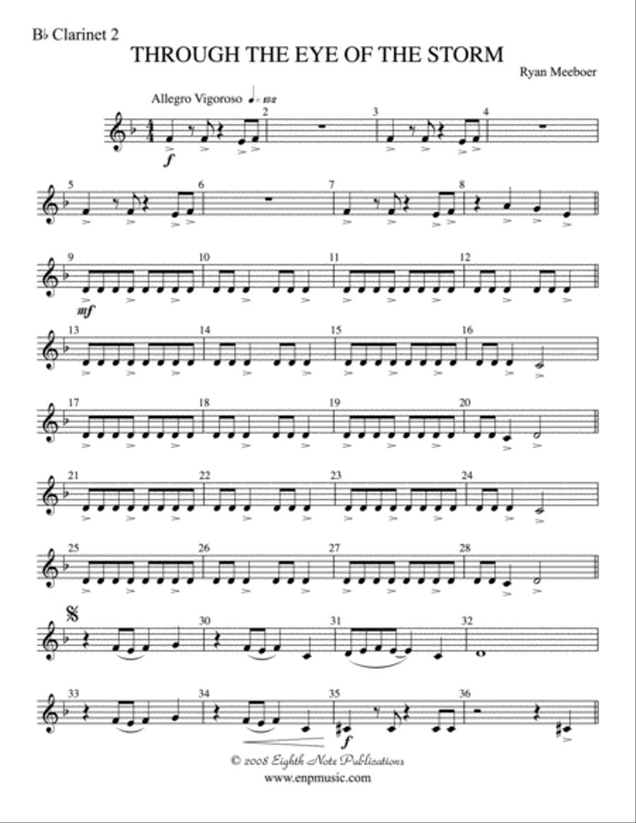 Through the Eye of the Storm: 2nd B-flat Clarinet Concert Band scores gallery preview page 1