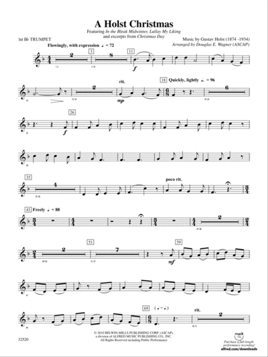 A Holst Christmas: 1st B-flat Trumpet Concert Band scores gallery preview page 1