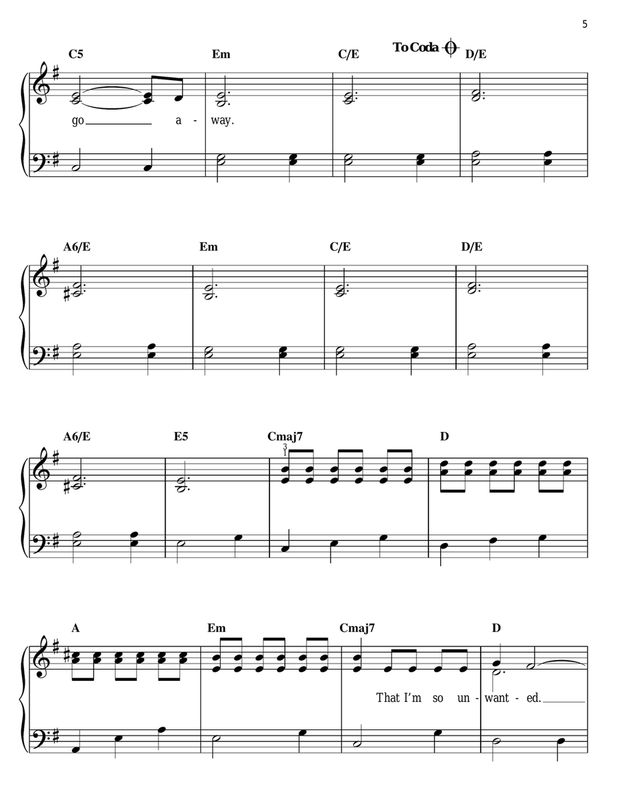 Unwanted Easy Piano scores gallery preview page 5