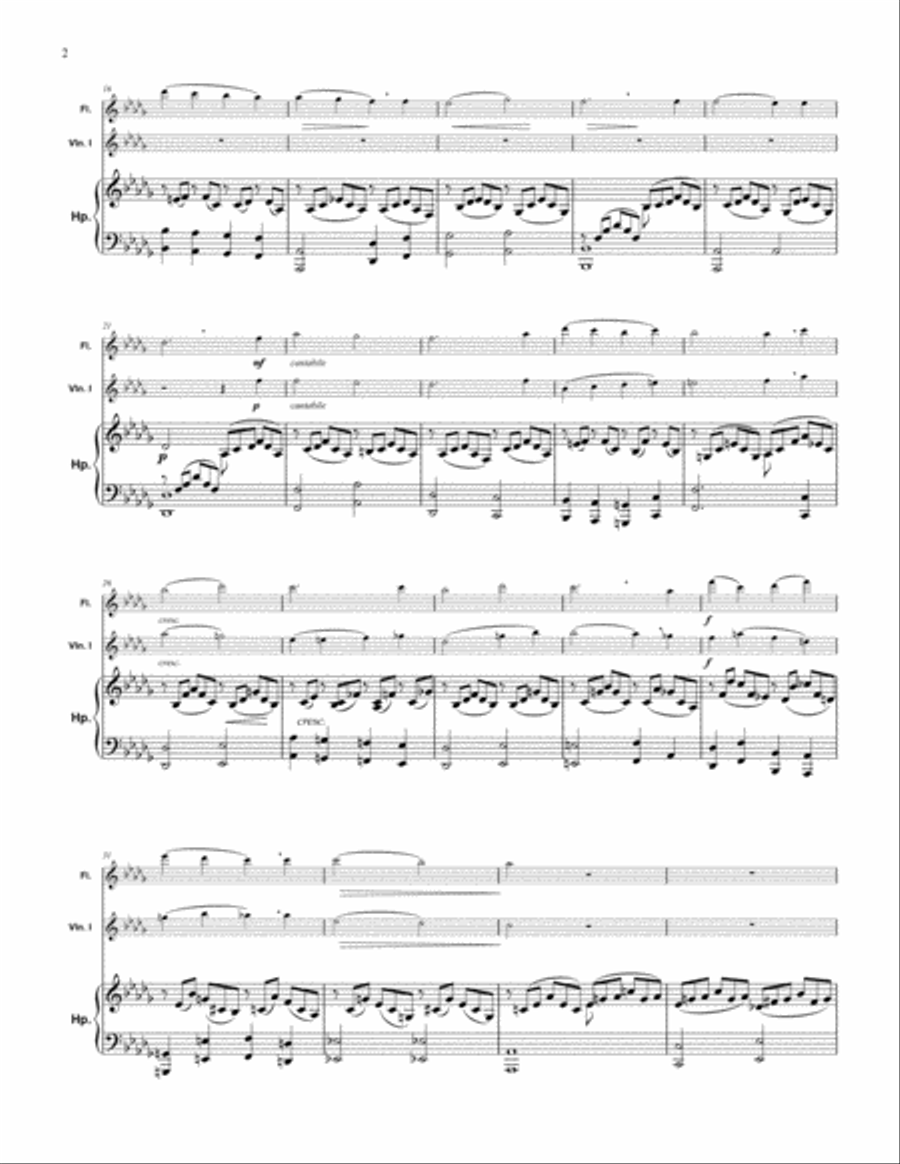 Cantique de Jean Racine Op.11 for 2 Flutes and Harp or Flute, Violin Harp (or Piano) Small Ensemble scores gallery preview page 3