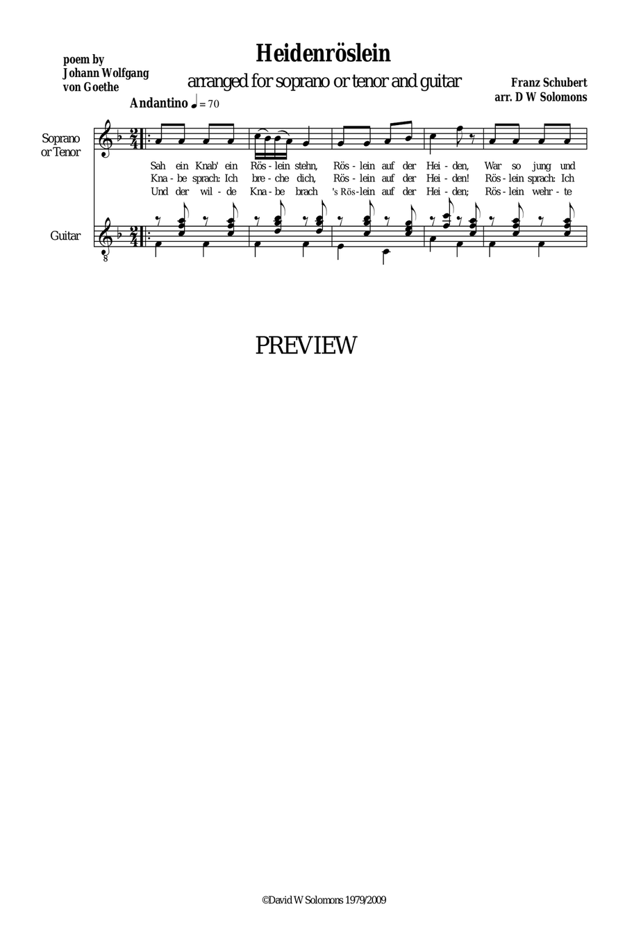 Heidenröslein high voice and guitar Acoustic Guitar scores gallery preview page 1