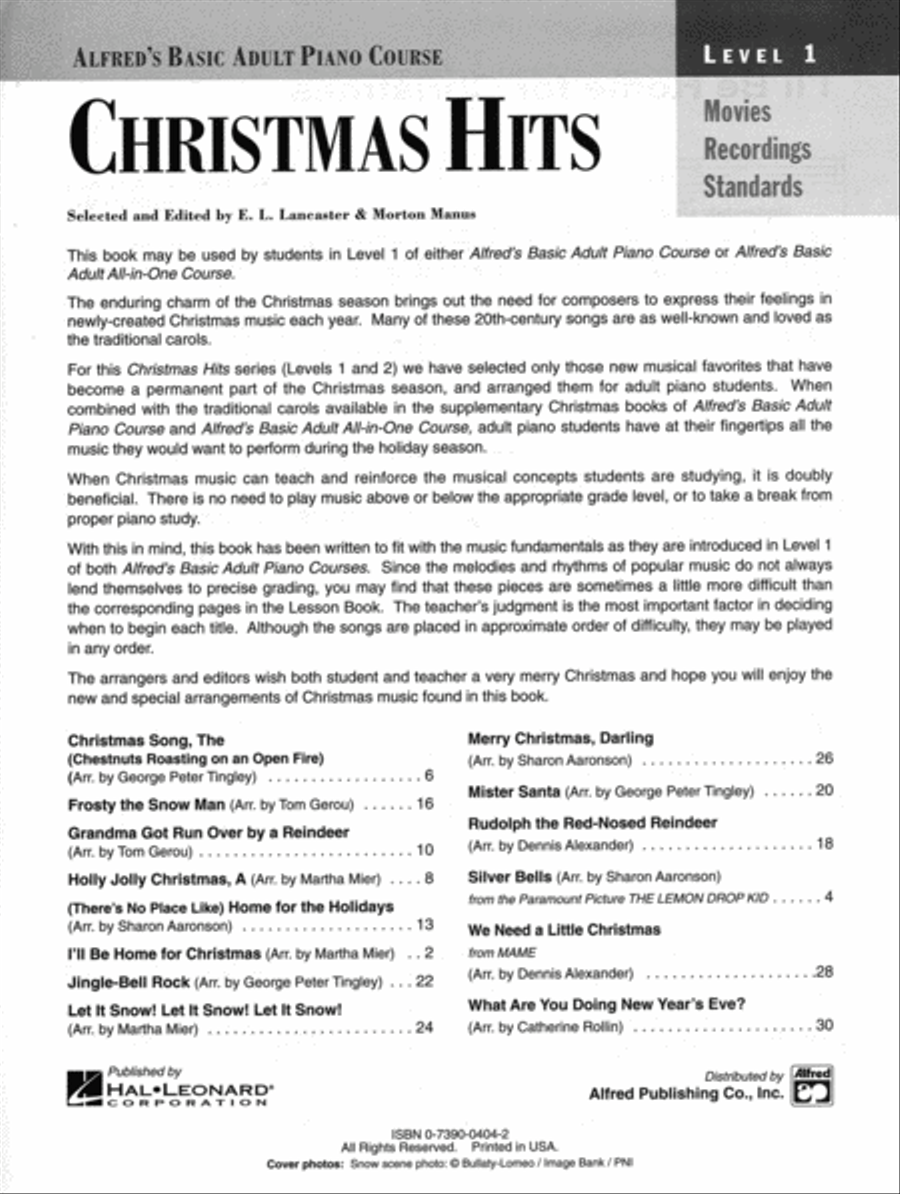 Alfred's Basic Adult Piano Course Christmas Hits, Book 1 Voice scores gallery preview page 2