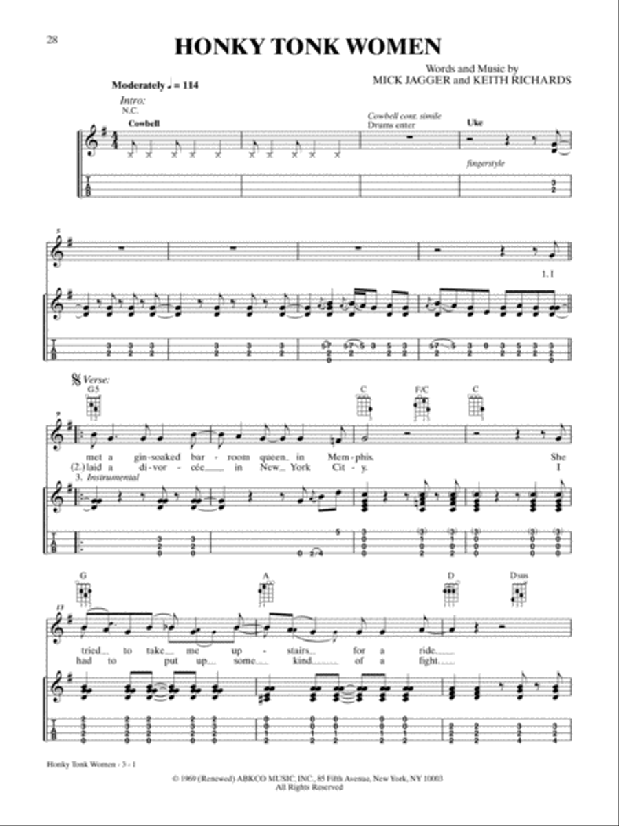 Honky Tonk Women Ukulele scores gallery preview page 1