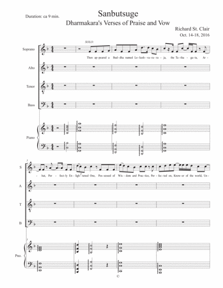 Sanbutsuge: A Buddhist Motet for Chorus SATB and Piano, with Solo Soprano image number null