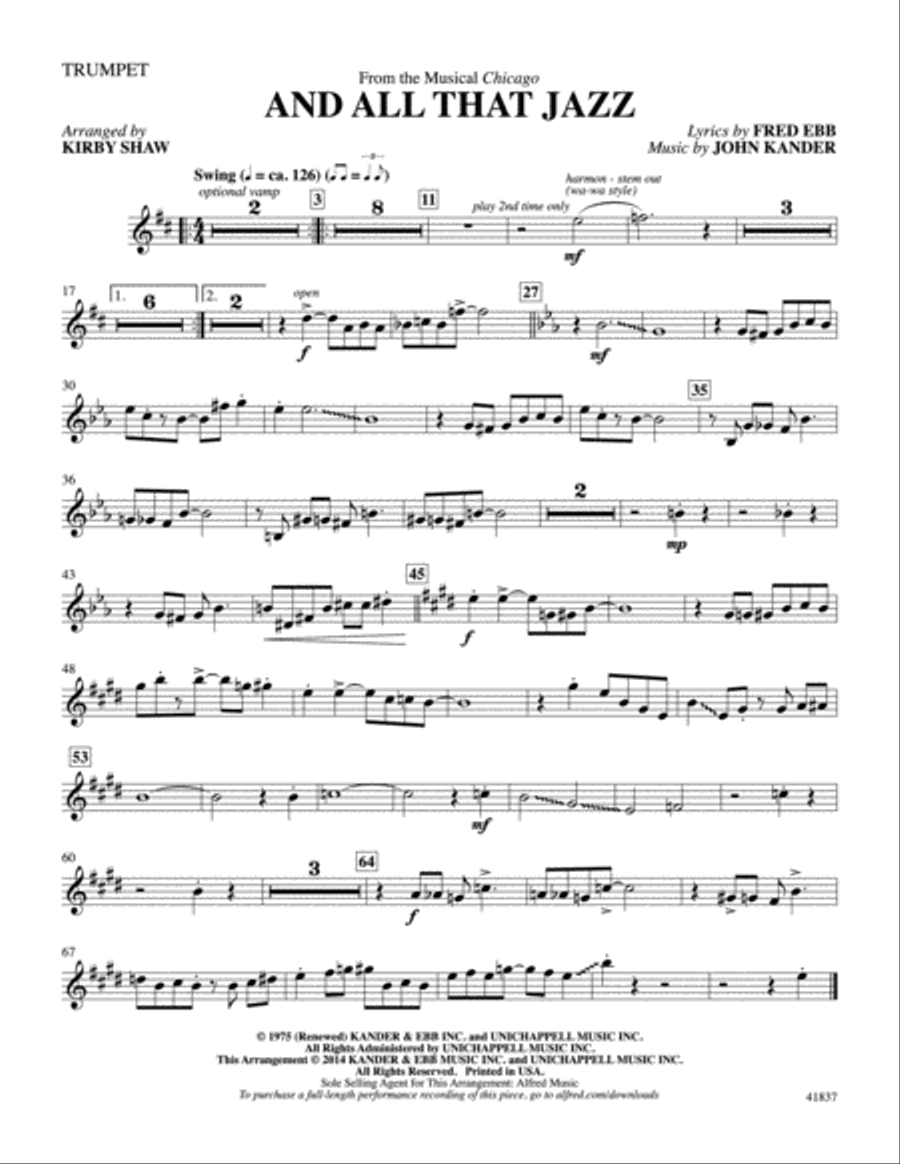 And All That Jazz Trumpet by John Kander Trumpet Digital