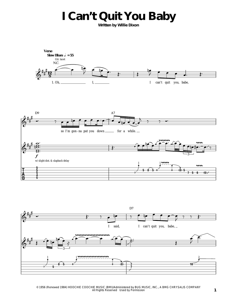 I Can't Quit You Baby Electric Guitar scores gallery preview page 1