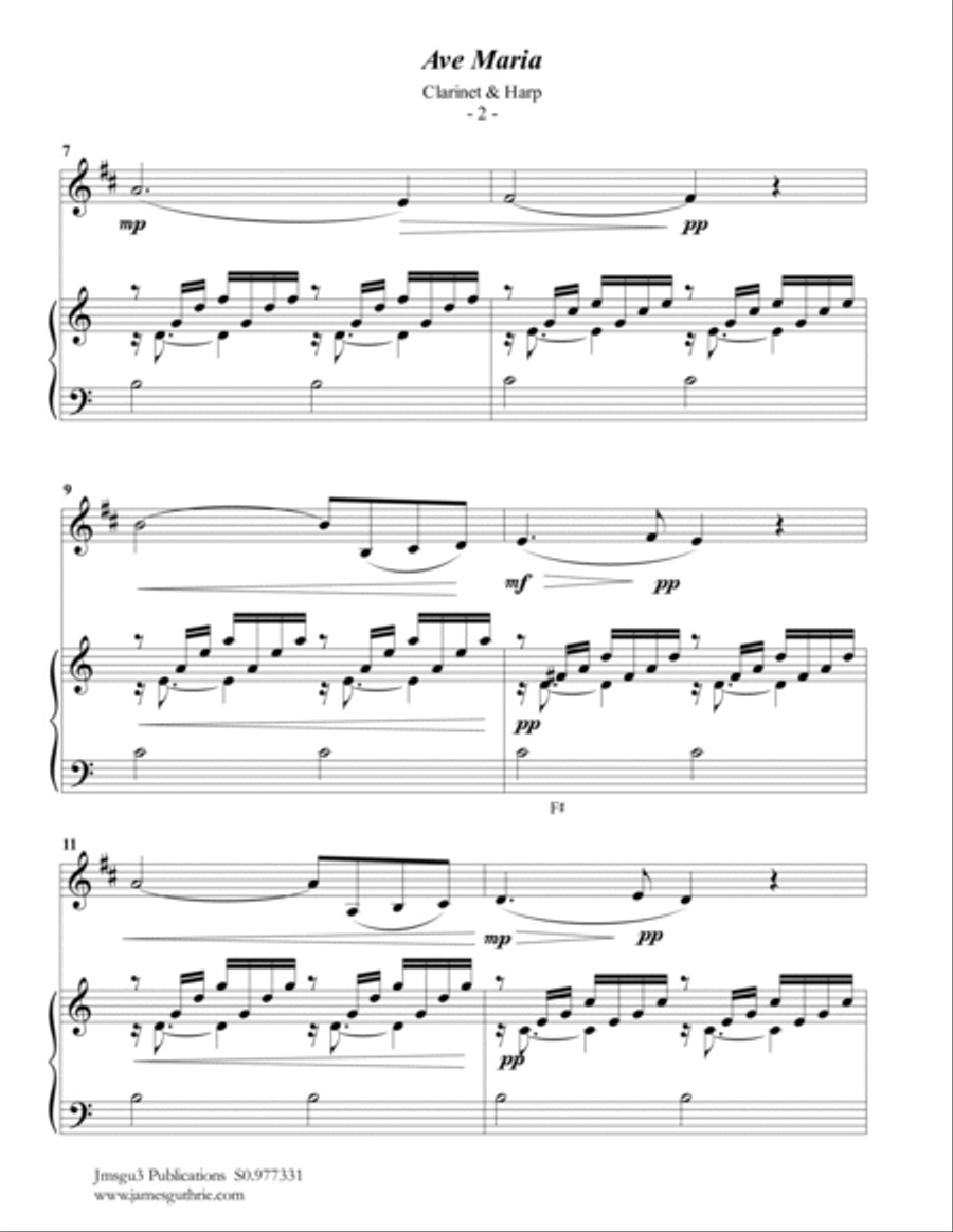 Bach-Gounod: Ave Maria for Clarinet & Harp B-Flat Clarinet scores gallery preview page 2