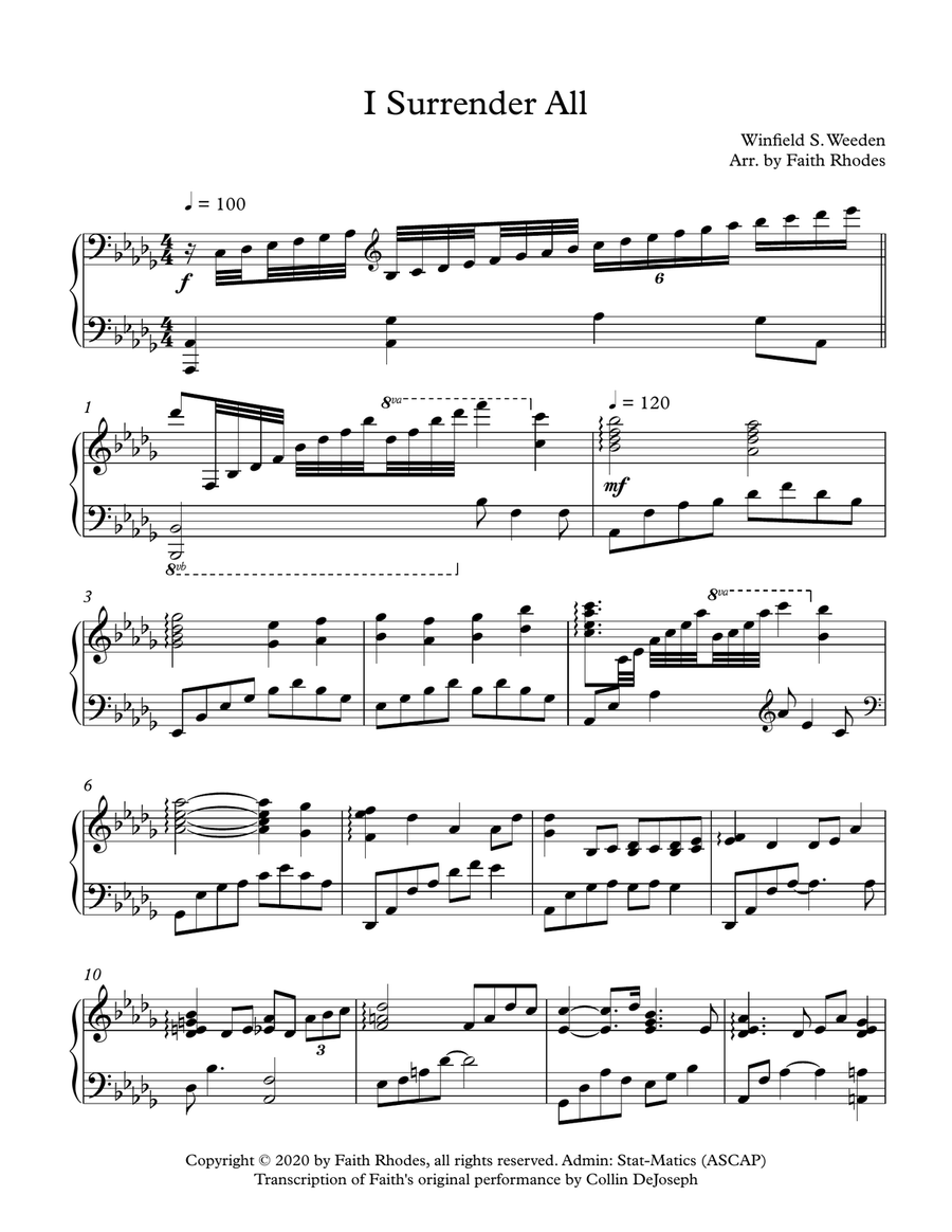 I Surrender All Piano Solo scores gallery preview page 1
