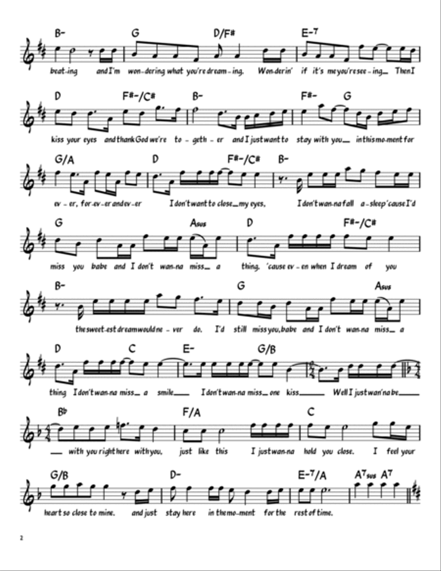 I Don't Want To Miss A Thing Piano, Vocal, Guitar scores gallery preview page 2
