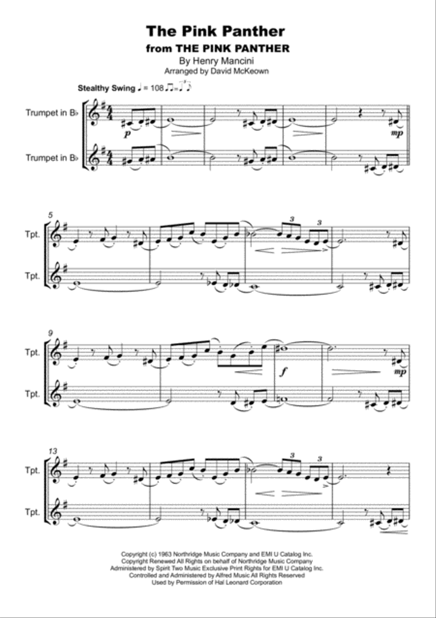 The Pink Panther from THE PINK PANTHER Trumpet Duet scores gallery preview page 2