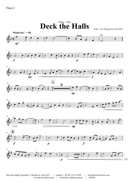Deck the halls - Christmas Carol - Polyphonic - Flute Trio