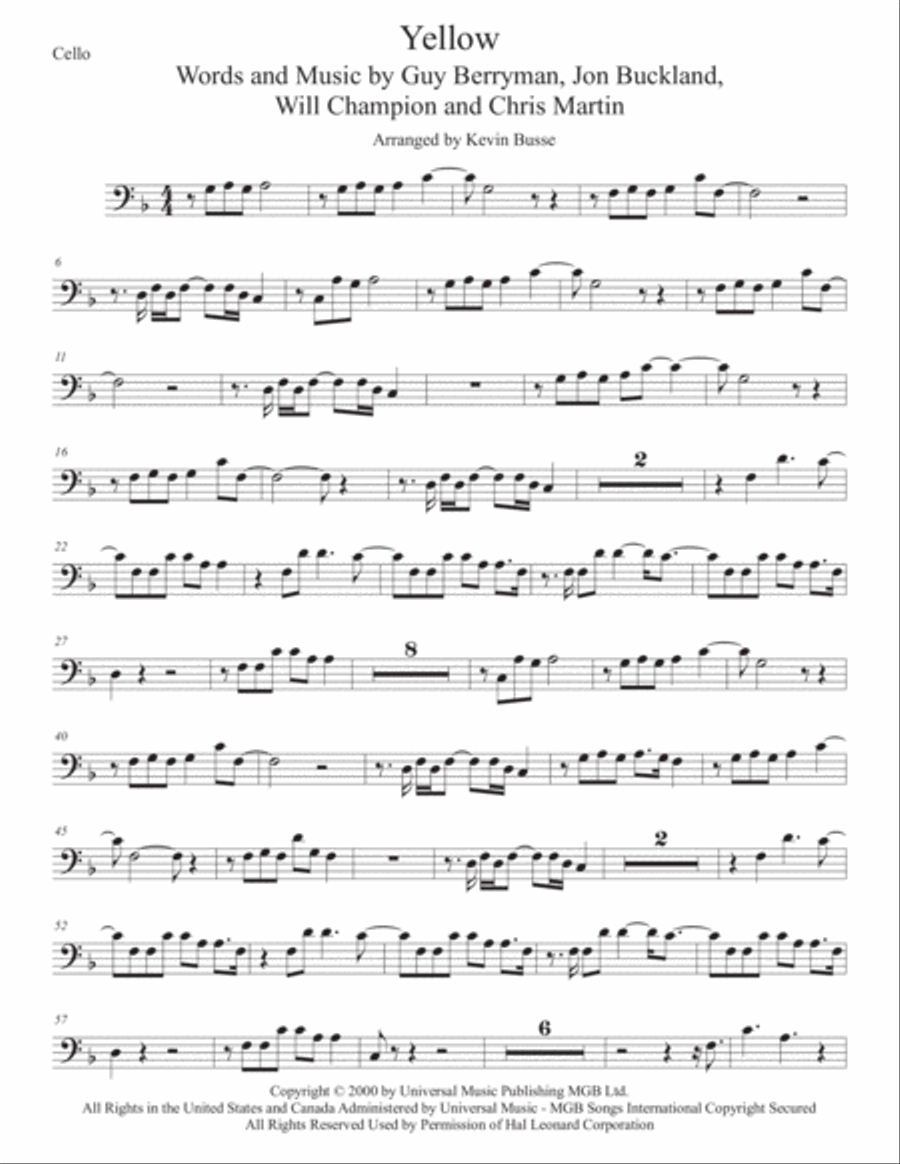 Yellow by Coldplay Cello Solo Digital Sheet Music Sheet Music Plus