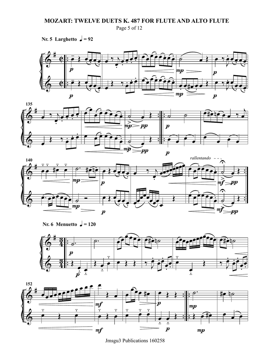 Mozart: Twelve Duets K. 487 for Flute & Alto Flute Flute Duet scores gallery preview page 5
