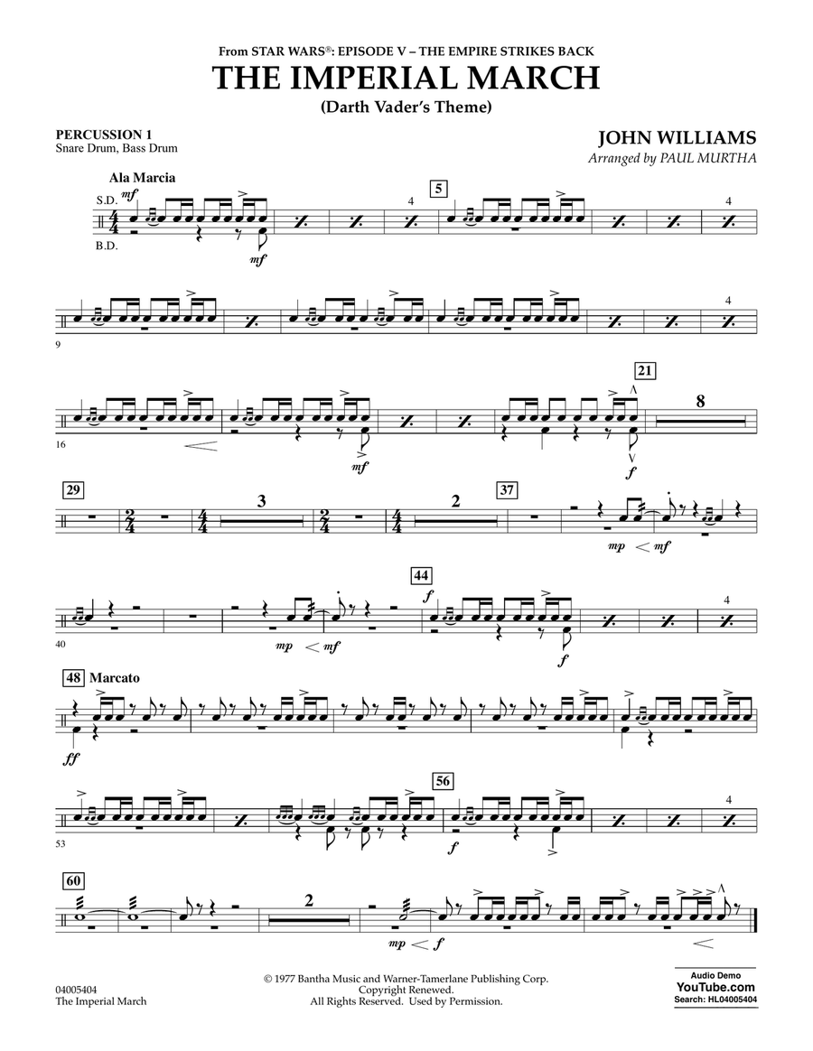 The Imperial March (Darth Vader's Theme) - Percussion 1 Concert Band scores gallery preview page 1