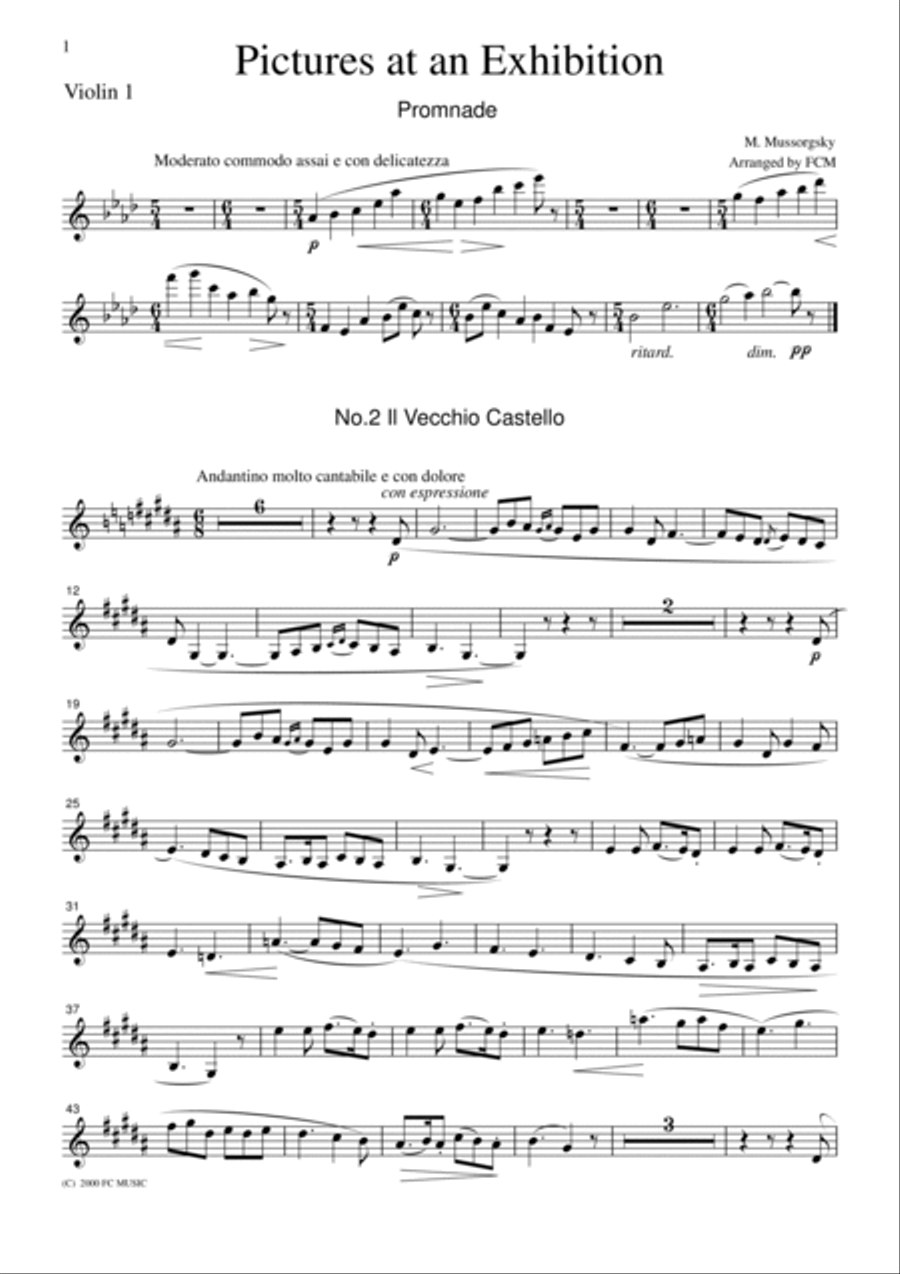 Mussorgsky Promenade and The Old Castle from Pictures at an Exhibition, for string quartet, CM103 String Quartet scores gallery preview page 3