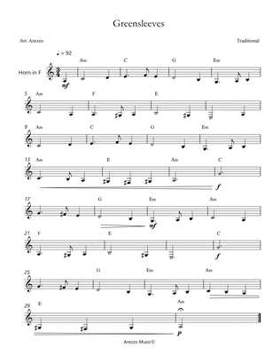 Greensleeves - Lead Sheet for Horn Chord Symbols