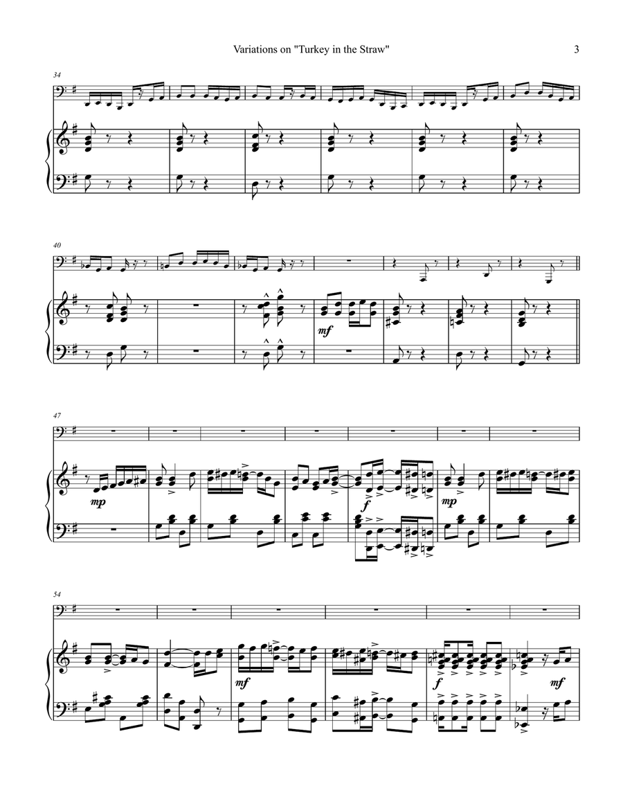 Variations on Turkey in the Straw for Bass Trombone & Piano Trombone scores gallery preview page 6