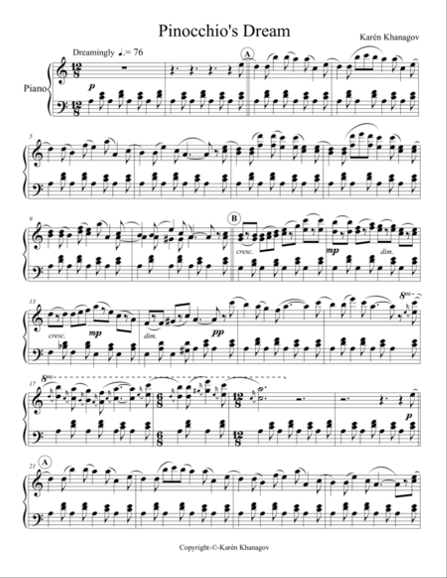 Pinocchio's Dream Pinocchio's Dream Piano Solo scores gallery preview page 1