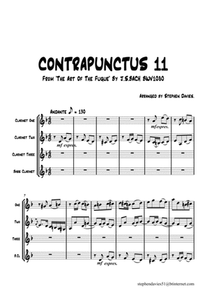 Book cover for Contrapunctus 2 from ' The Art of Fugue' By J.S.Bach BWV1080 For Clarinet Quartet.