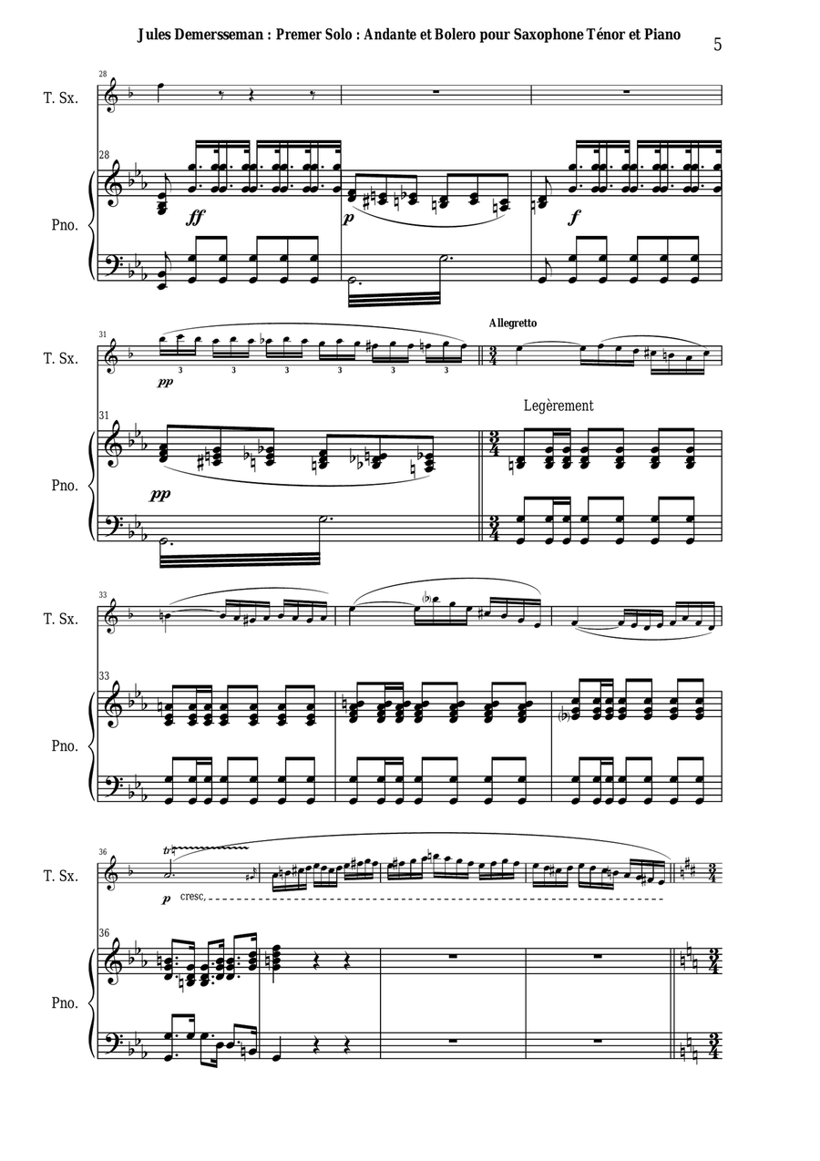 Jules Demersseman : Premier Solo : Andante et Bolero for tenor saxophone and piano Woodwind Duet scores gallery preview page 5