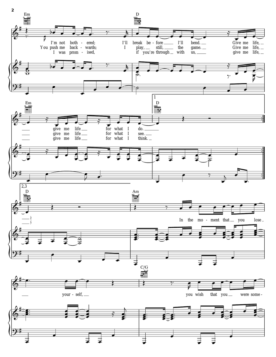 Give Me Life Give Me Life Piano, Vocal, Guitar scores gallery preview page 2