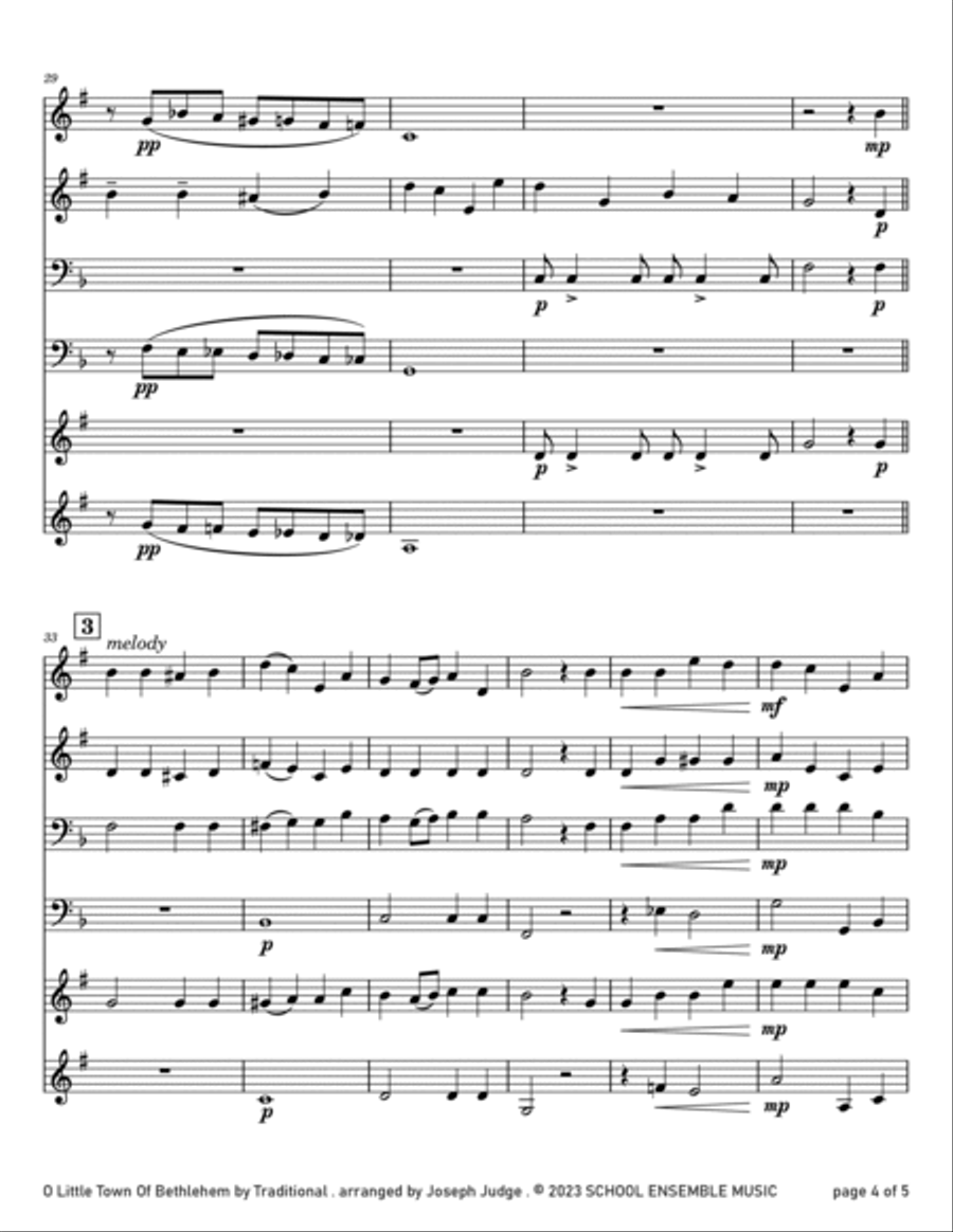 O Little Town Of Bethlehem for Brass Quartet in School Brass Quartet scores gallery preview page 4