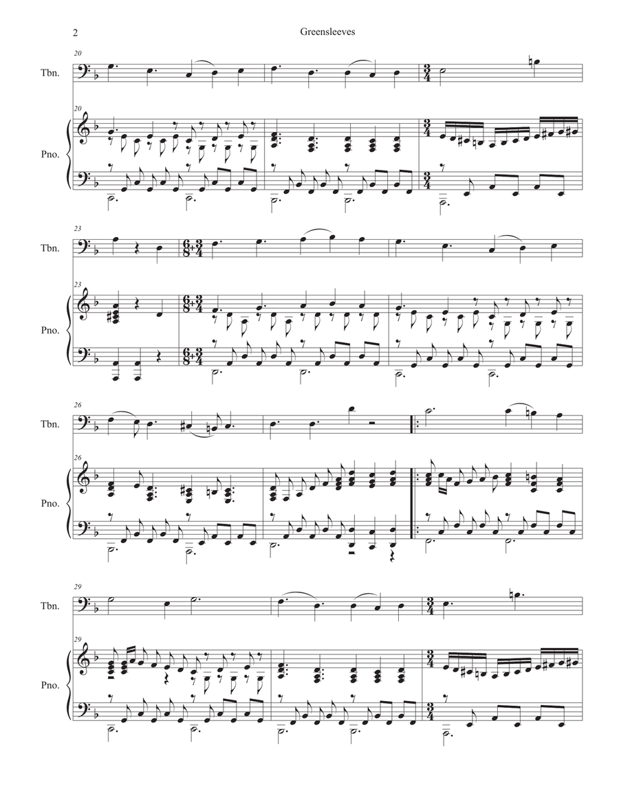 Greensleeves (Trombone solo and Piano) Piano scores gallery preview page 2