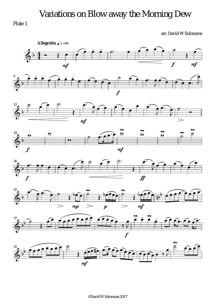 Variations on Blow away the morning dew for flute trio (3 C flutes) Flute Solo scores gallery preview page 6