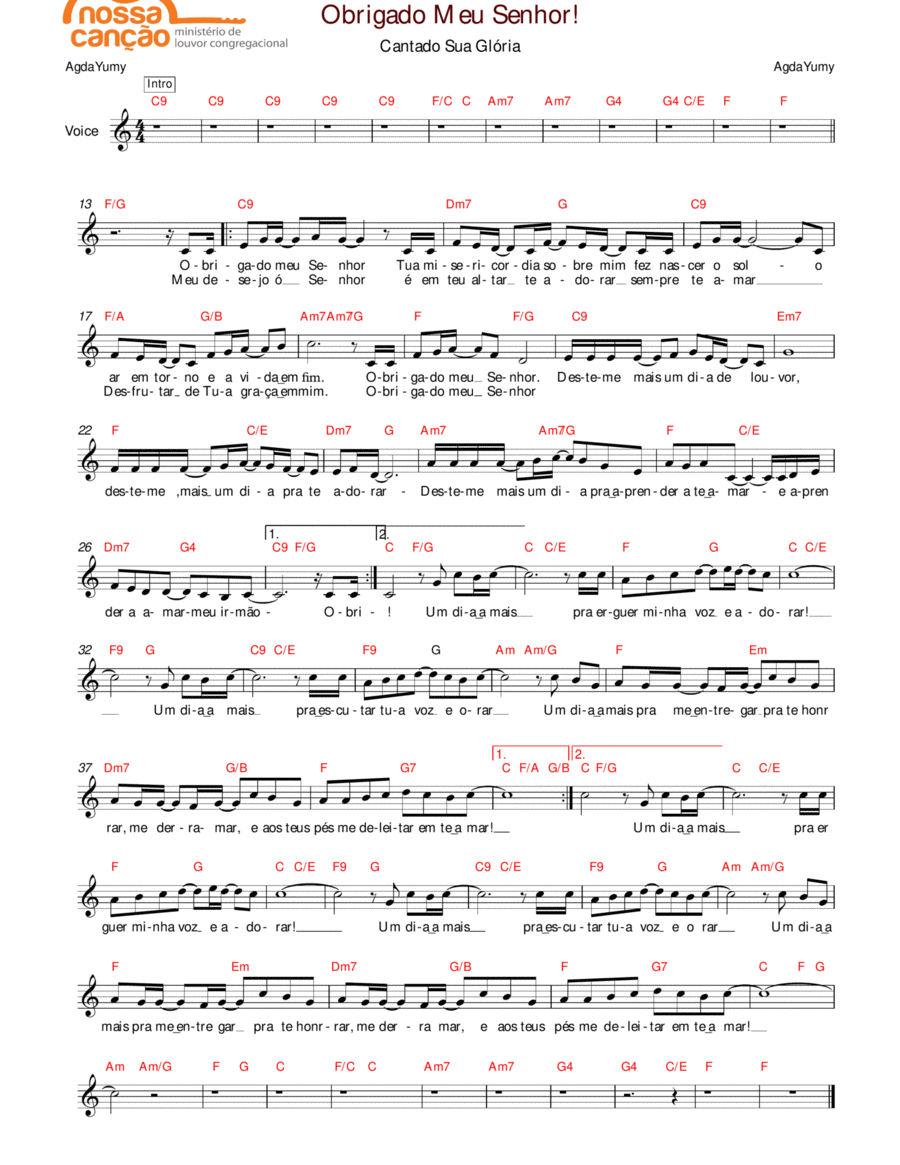 Obrigado meu Senhor Piano scores gallery preview page 1