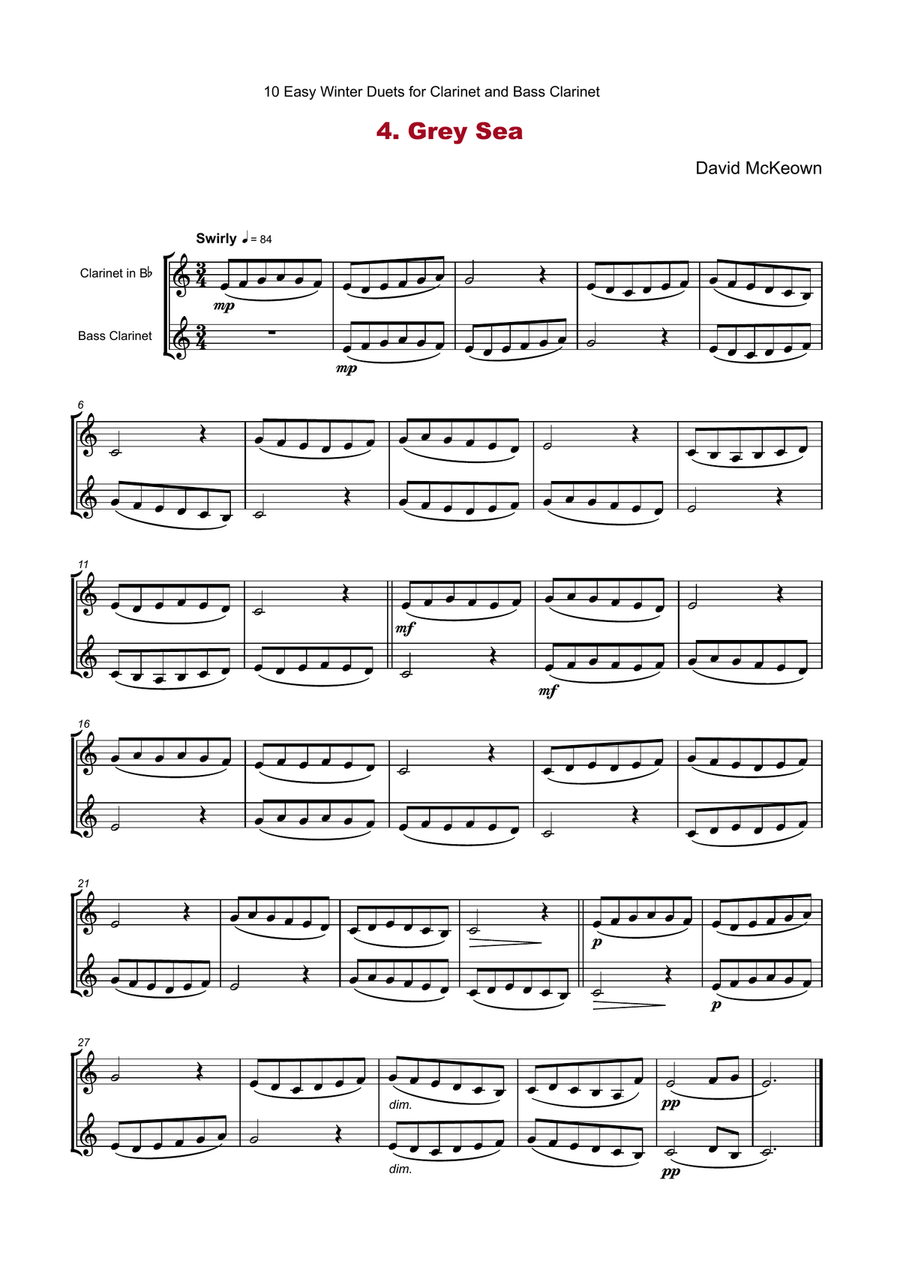 10 Easy Winter Duets for Clarinet and Bass Clarinet Woodwind Duet scores gallery preview page 6