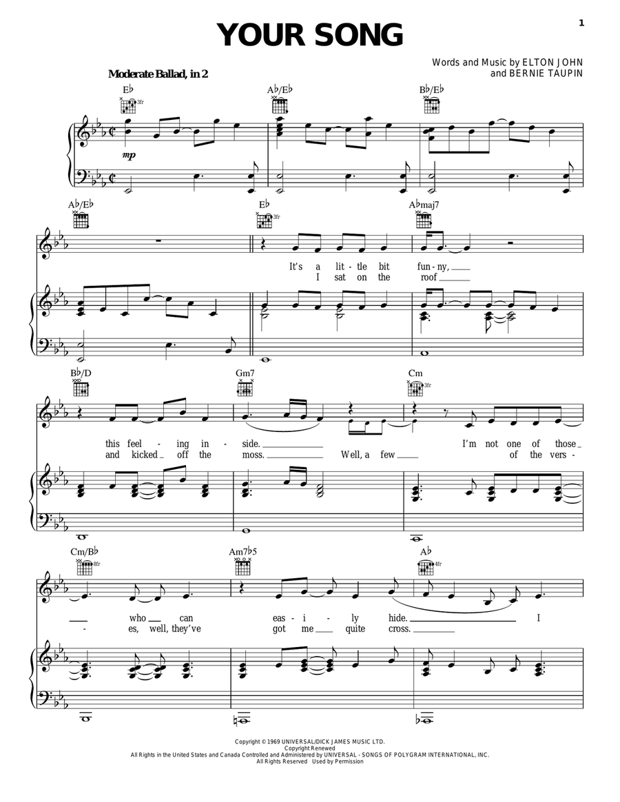 Your Song Acoustic Guitar scores gallery preview page 1