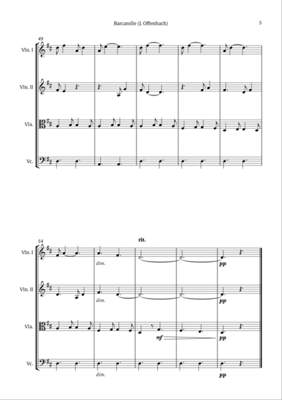 Barcarolle - Belle Nuit, O Nuit D'Amour String Quartet scores gallery preview page 5