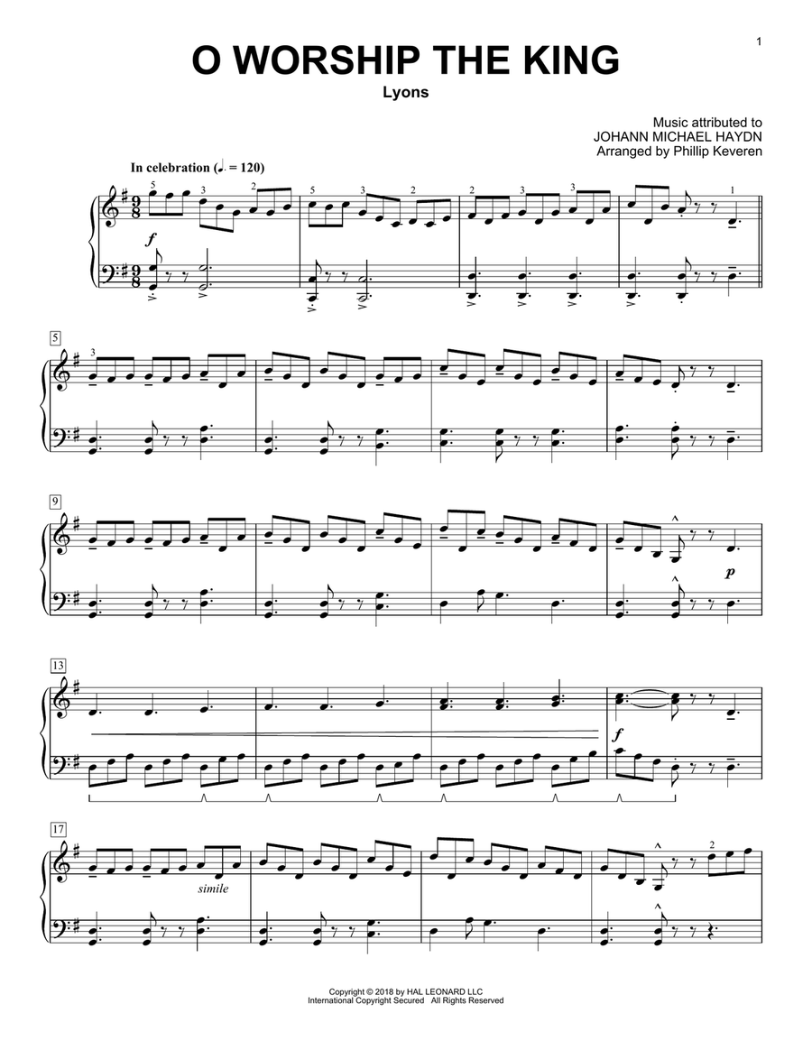 O Worship The King (arr. Phillip Keveren) Piano Solo scores gallery preview page 1