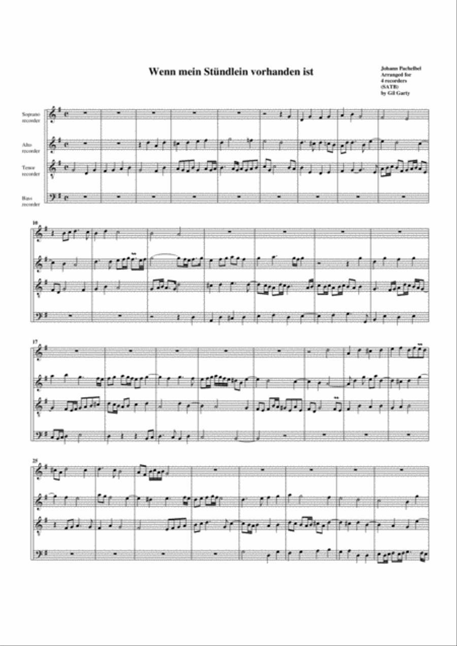 Wenn mein Stuendlein vorhanden ist (arrangement for 4 recorders) Recorder scores gallery preview page 1
