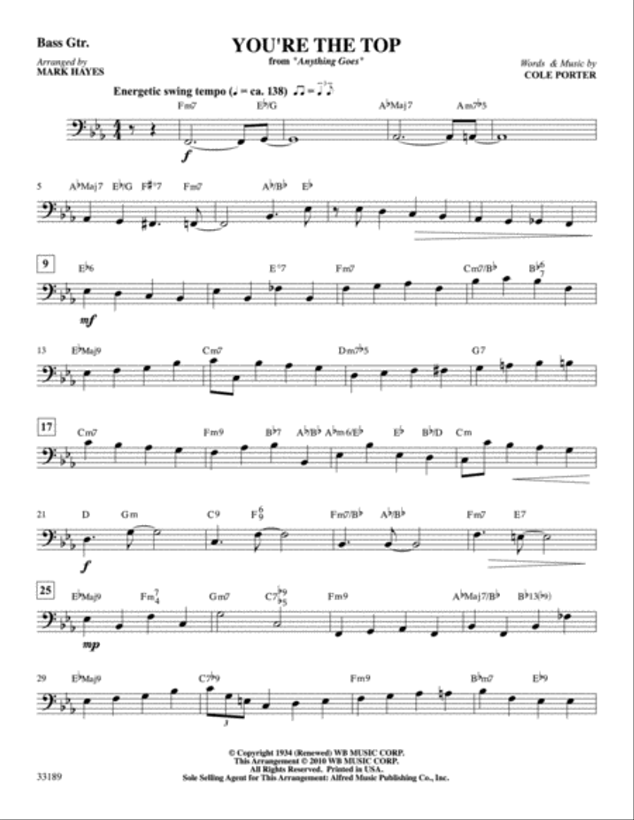 You're the Top (from the musical Anything Goes): Electric Bass Bass Guitar scores gallery preview page 1
