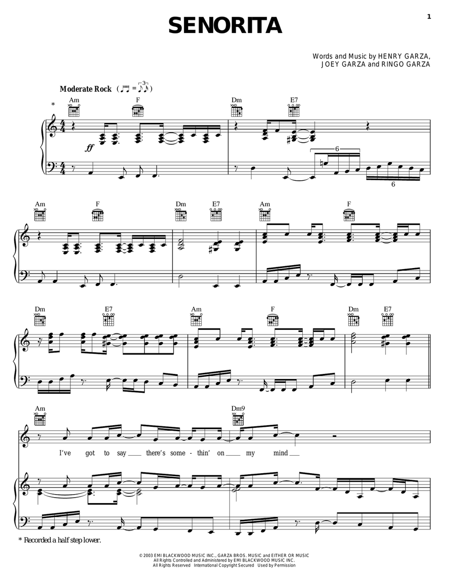 Señorita Piano, Vocal, Guitar scores gallery preview page 1