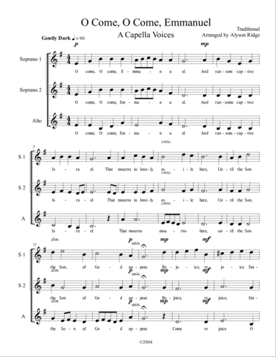 O Come, O Come, Emmanuel SSA scores gallery preview page 1