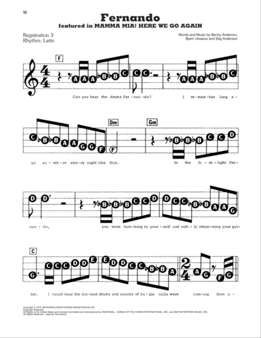 Fernando (from Mamma Mia! Here We Go Again) Electronic Keyboard scores gallery preview page 1