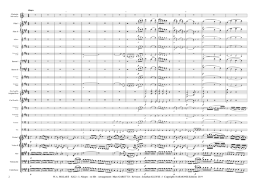 MOZART Clarinet Concerto K 622 - I. ALLEGRO // for Bb clarinet or A clarinet // Original or Modern F Chamber Orchestra scores gallery preview page 4