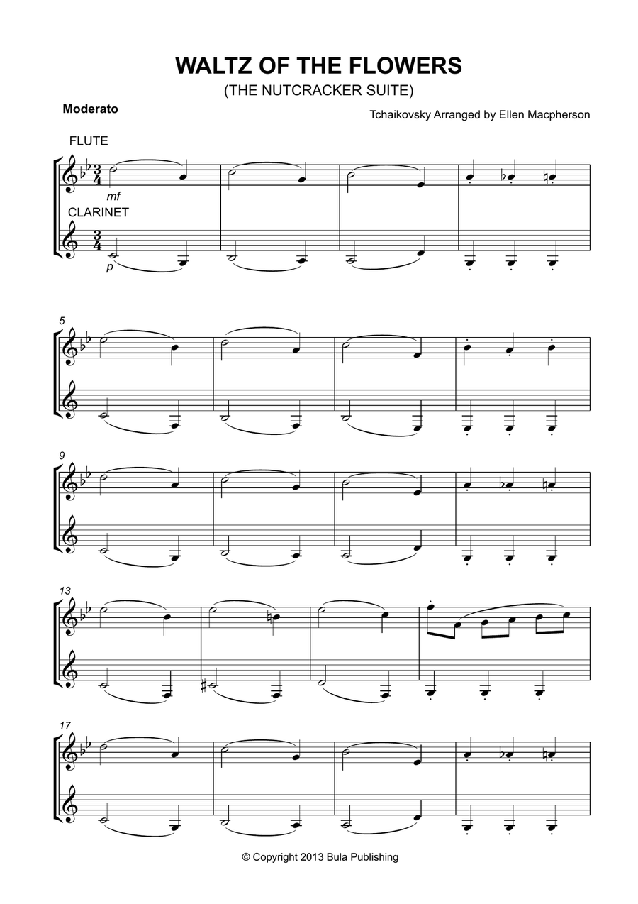 WALTZ OF THE FLOWERS for Beginner Flute and Clarinet Duet Woodwind Duet scores gallery preview page 1
