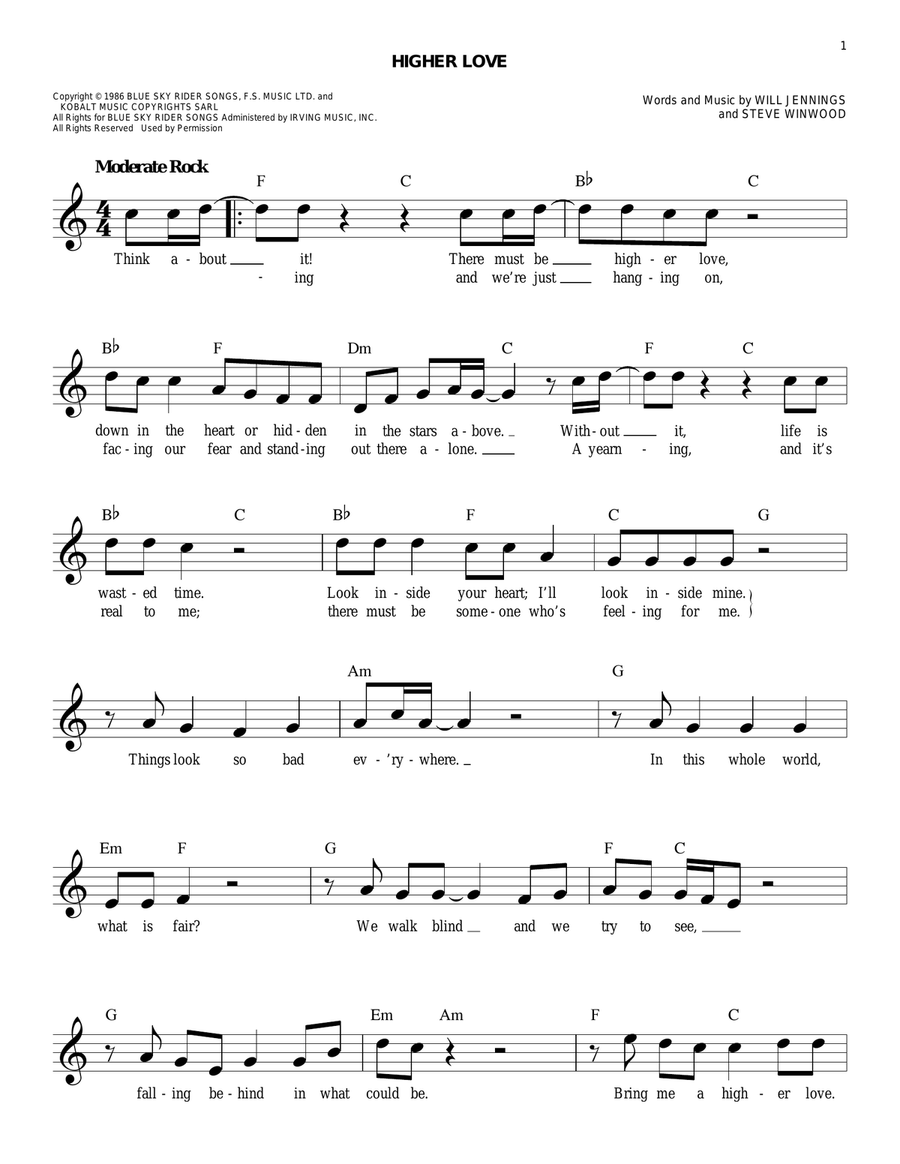 Higher Love Piano scores gallery preview page 1