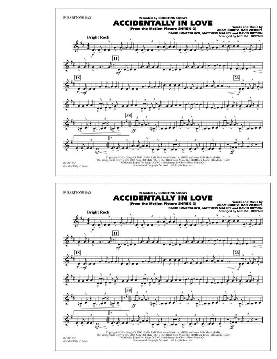 Accidentally In Love - Eb Baritone Sax Baritone Saxophone scores gallery preview page 1
