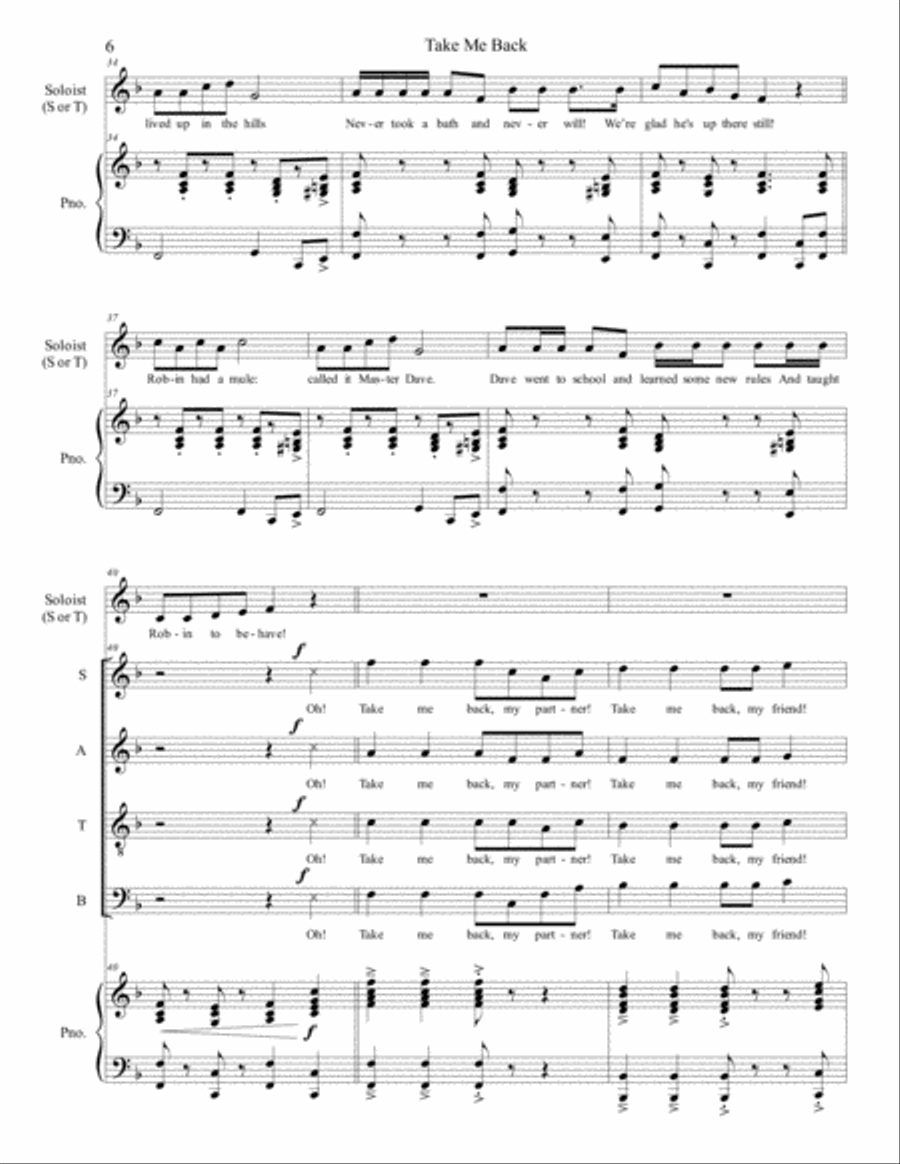 Take Me Back (A New American Folk Song), SATB, piano image number null