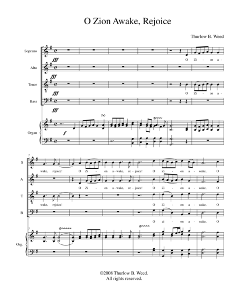 O Zion, Awake, Rejoice! O Zion, Awake, Rejoice! 4-Part scores gallery preview page 1